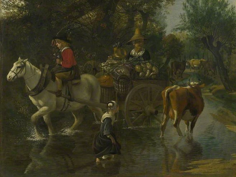 1843-John Postle Heseltine - Un mandriano sorpassa un cavallo e un carro in un ruscello